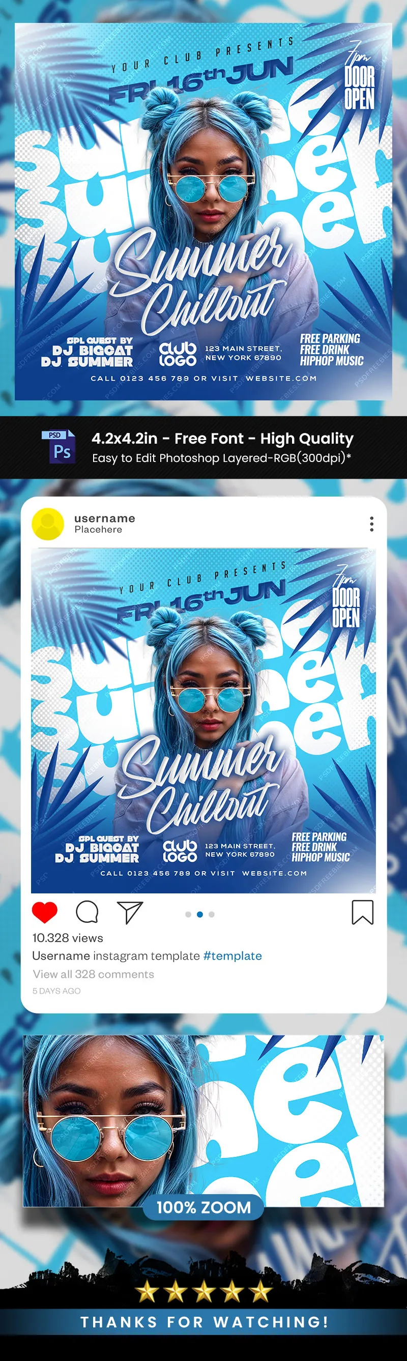 Summer Chillout Music Party Post PSD