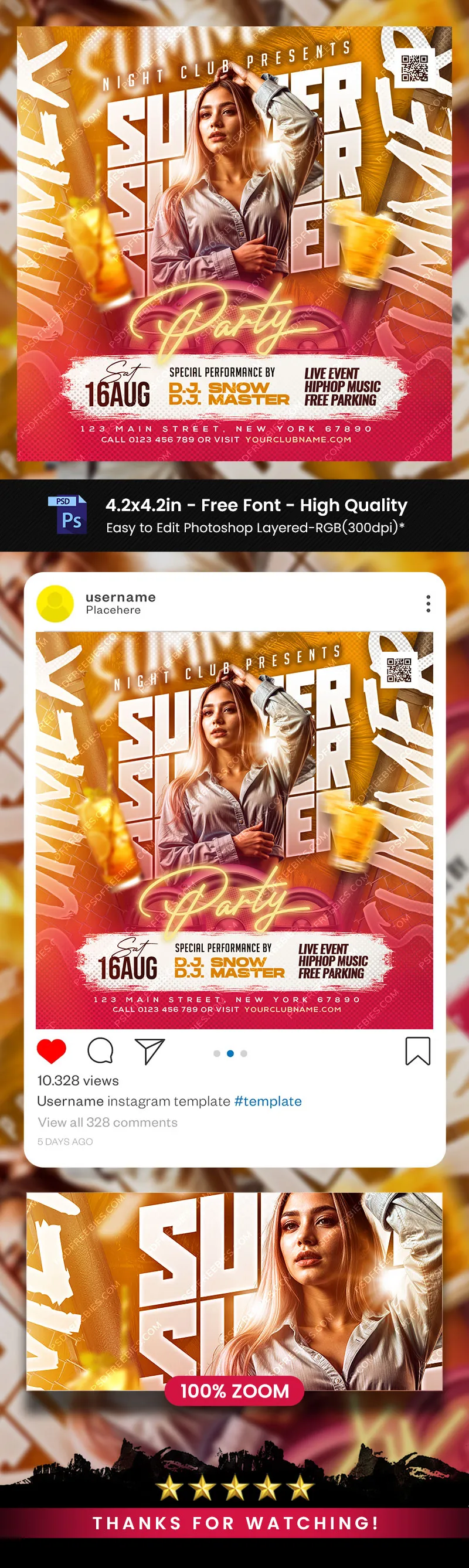 Summer DJ Party Social Media Post PSD