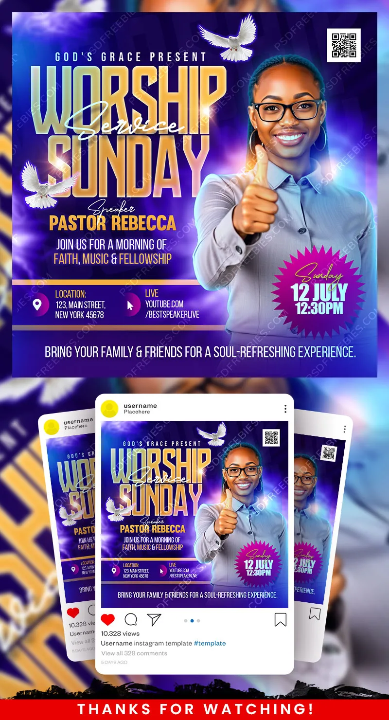 Sunday Church Worship Social Media Post PSD