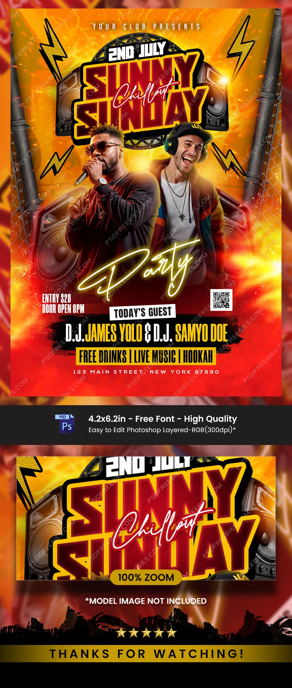 Sunny Sunday Chillout Party Flyer PSD
