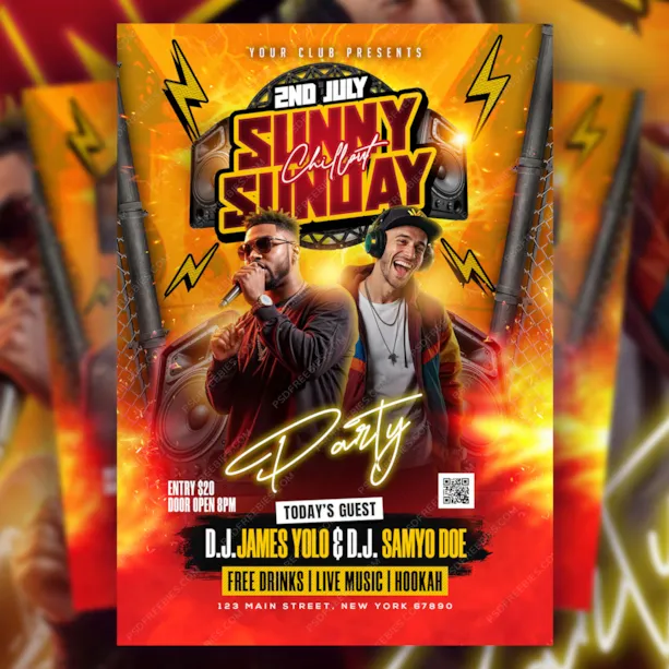 Sunny Sunday Chillout Party Flyer PSD