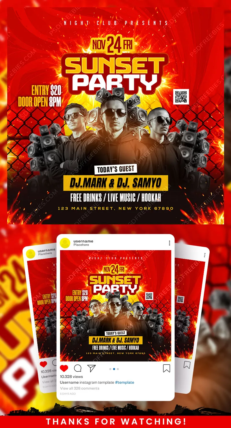 Sunset DJ Party Social Media Post PSD