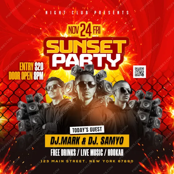 Sunset DJ Party Social Media Post PSD