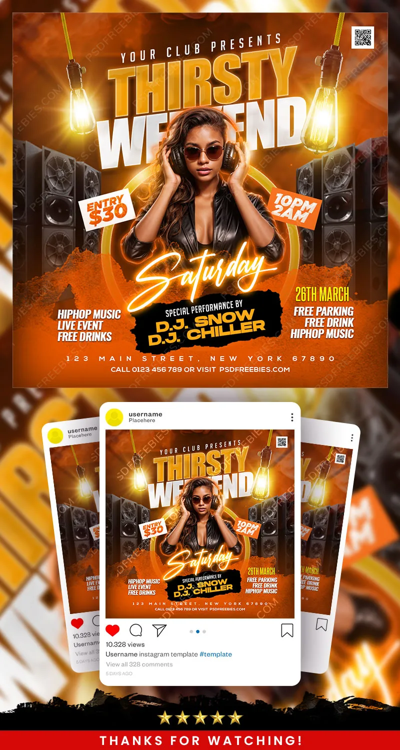 Thirsty Saturday Night Club Party Post PSD