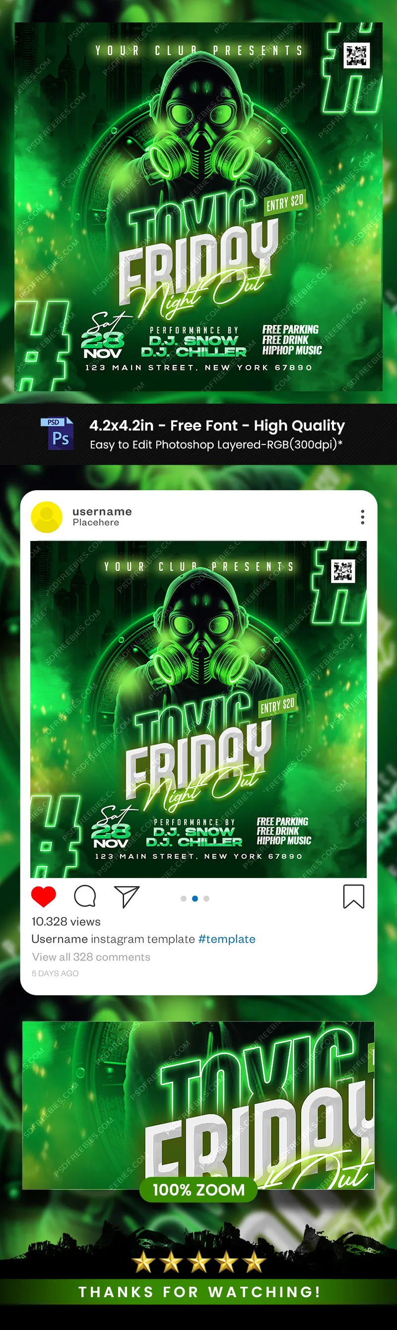 Toxic Friday Music DJ Party Post PSD