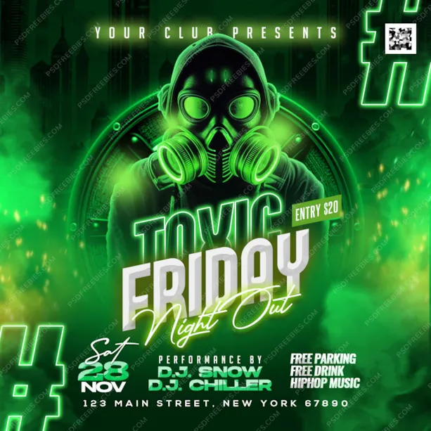 Toxic Friday Music DJ Party Post PSD