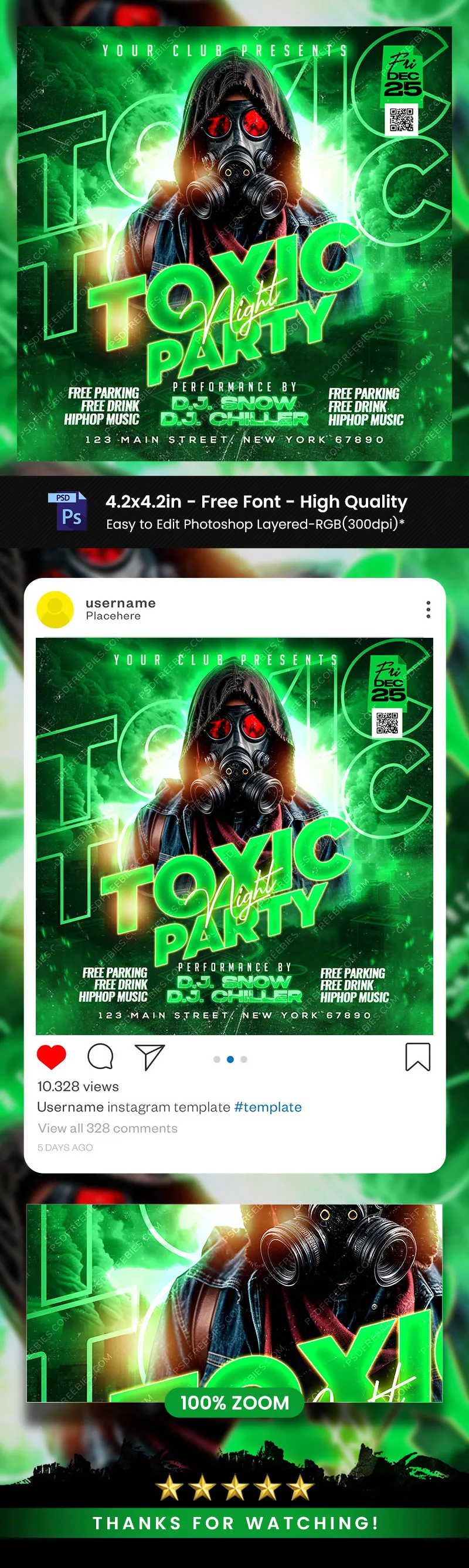 Toxic Night DJ Party Post PSD Template
