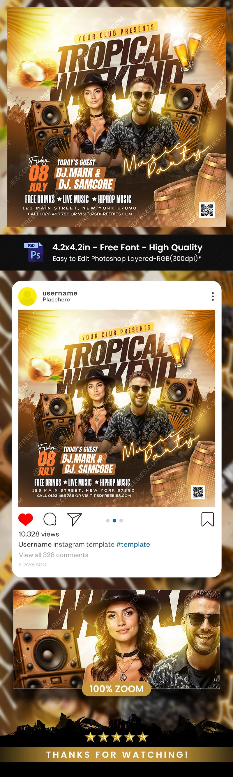 Tropical Weekend Club Party Post PSD