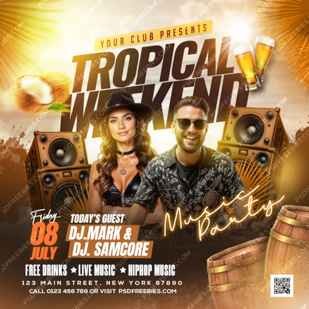 Tropical Weekend Club Party Post PSD