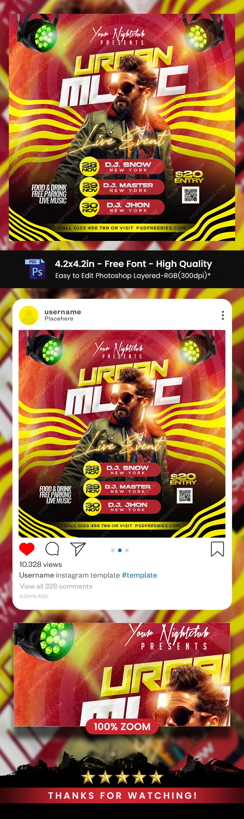 Urban Night DJ Party Social Media Post PSD