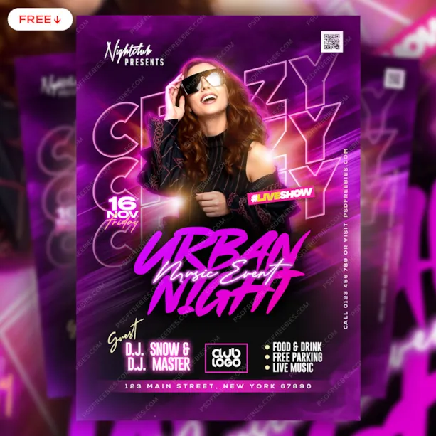 Urban Night Music Event Flyer PSD
