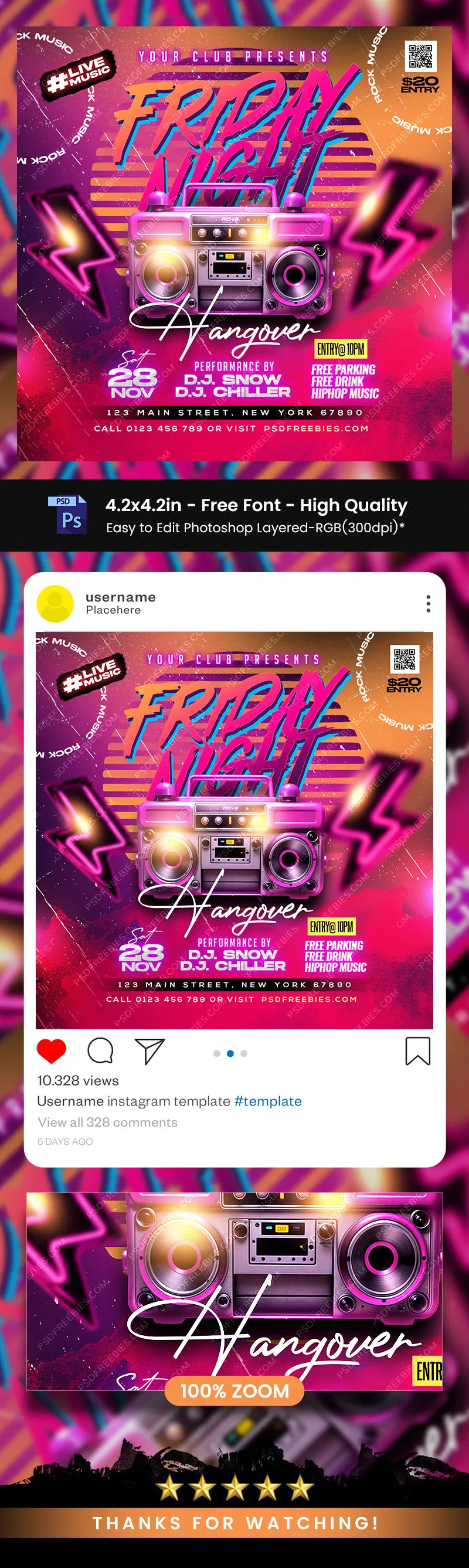 Vintage Friday Party Post PSD Template