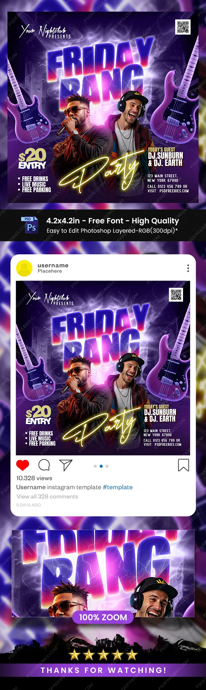 Weekend Bang Club Party Post PSD