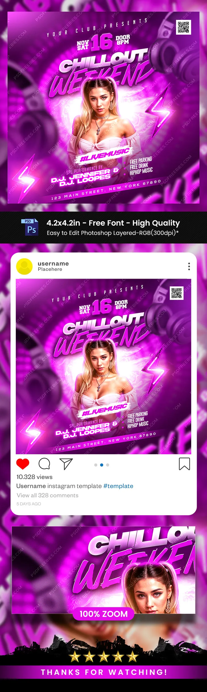 Weekend Crazy Music Party Post PSD Template