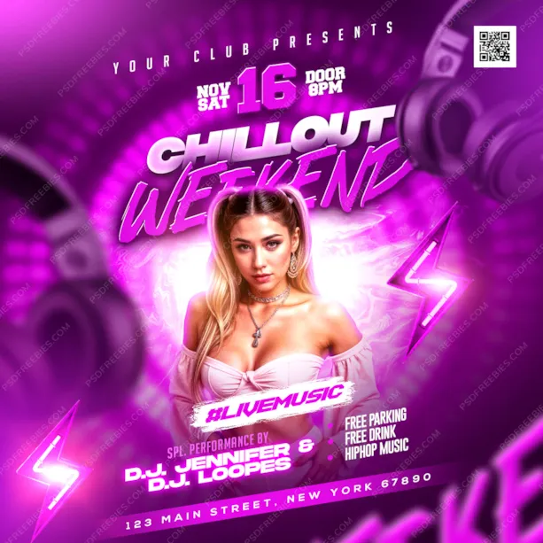 Weekend Crazy Music Party Post PSD Template