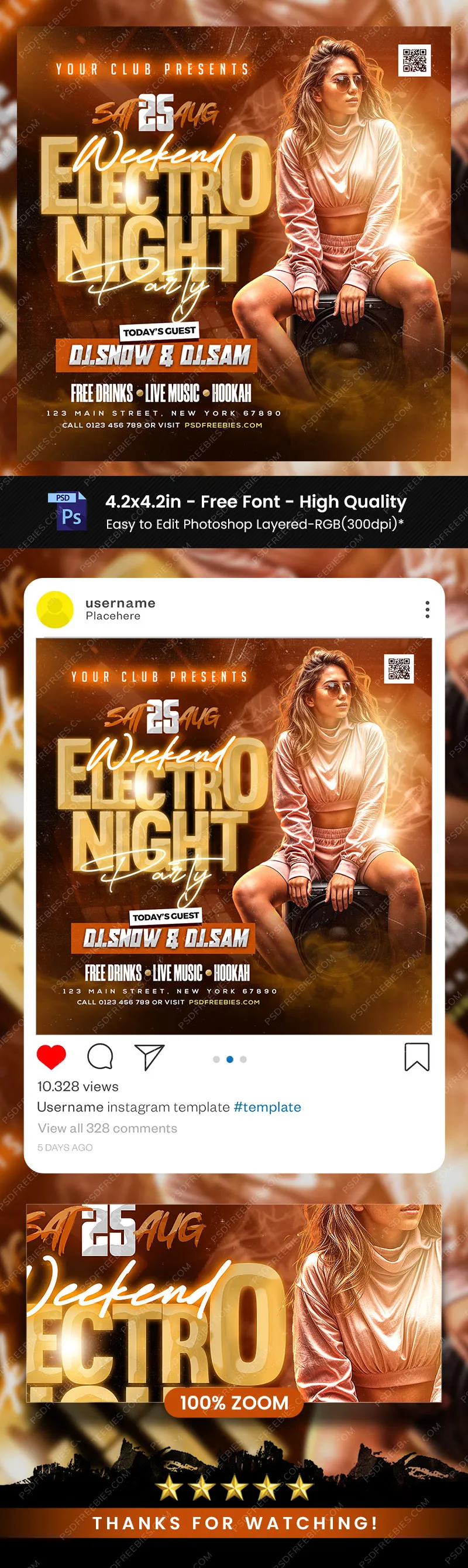 Weekend Electro Night Club Party Post PSD