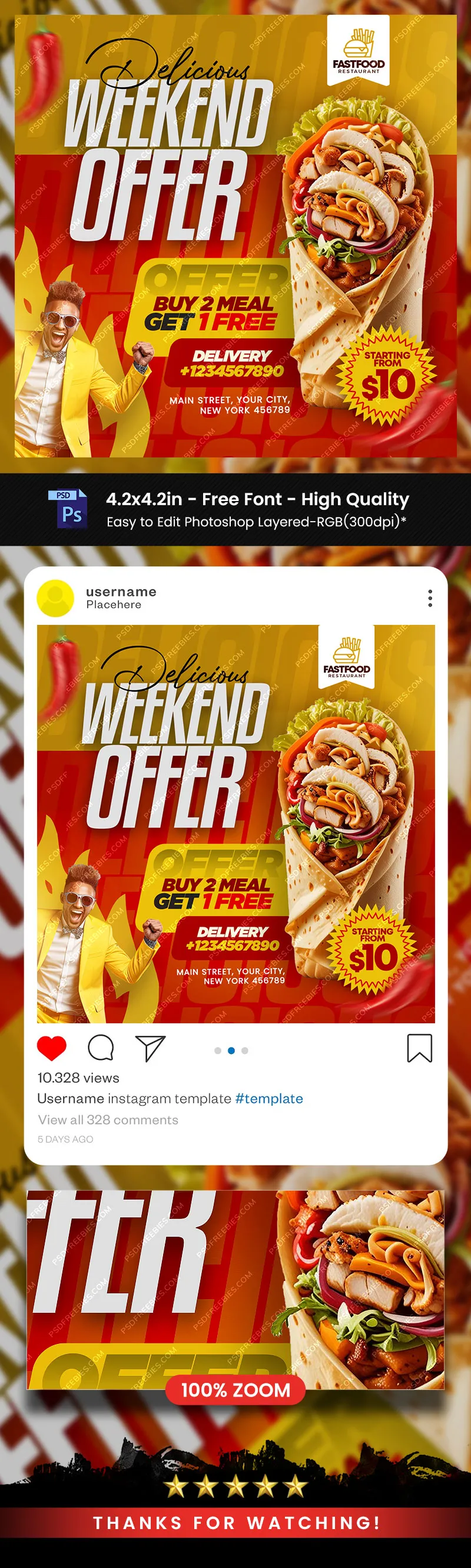 Weekend Food Discount Offer Post PSD Template
