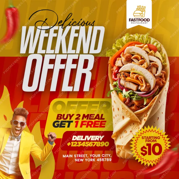 Weekend Food Discount Offer Post PSD Template