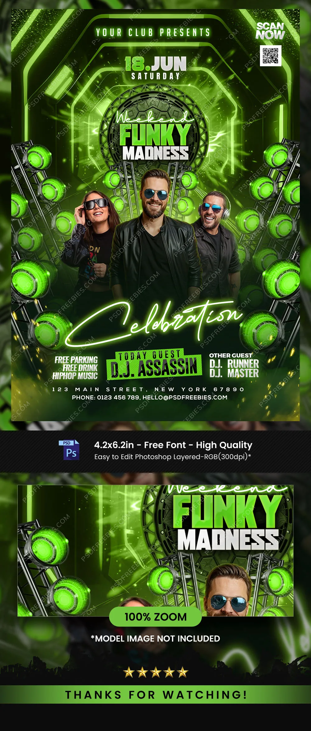 Weekend Funky Music Party Flyer PSD