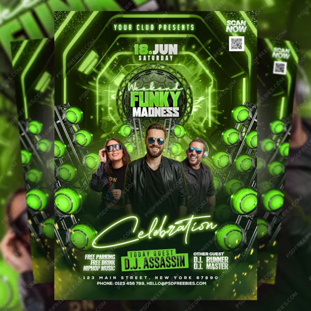 Weekend Funky Music Party Flyer PSD