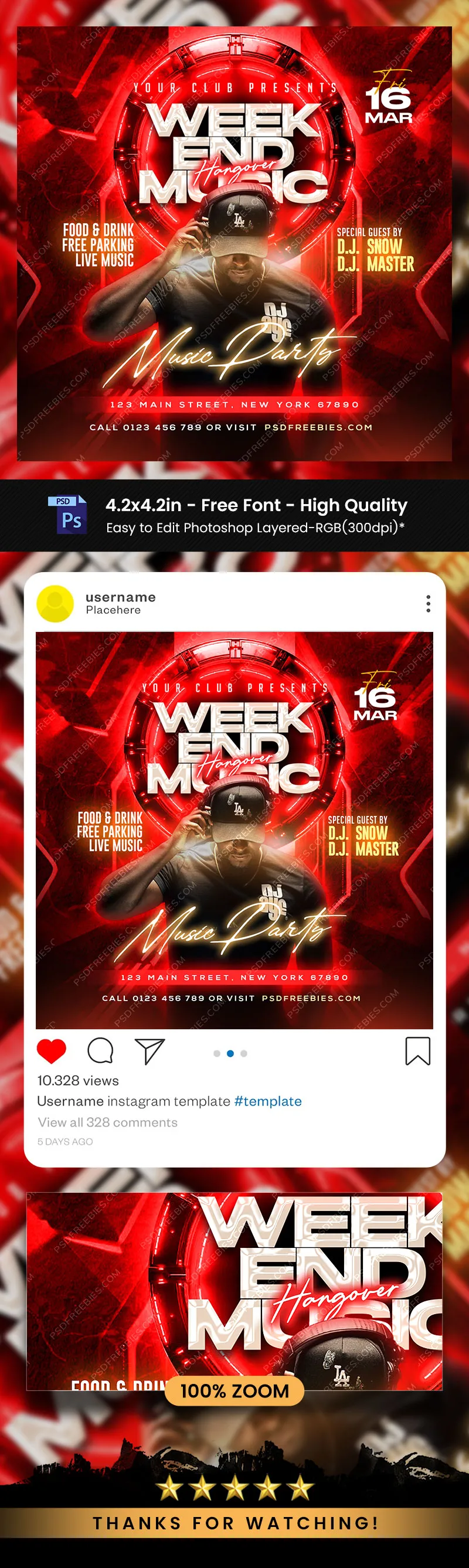 Weekend Hiphop Music Event Instagram Post PSD