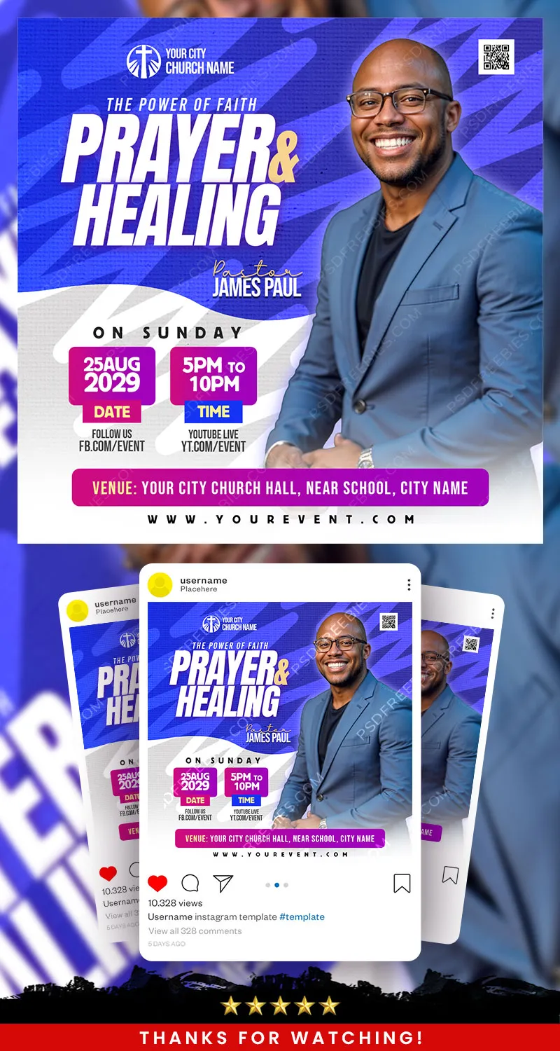 Editable Church Service Invitation Social Media Post PSD