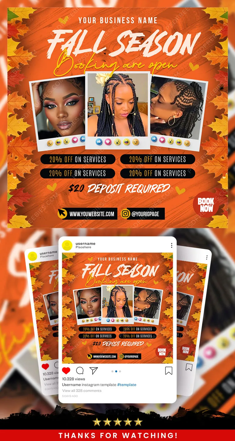 Editable Fall Season Beauty Salon Booking Post PSD
