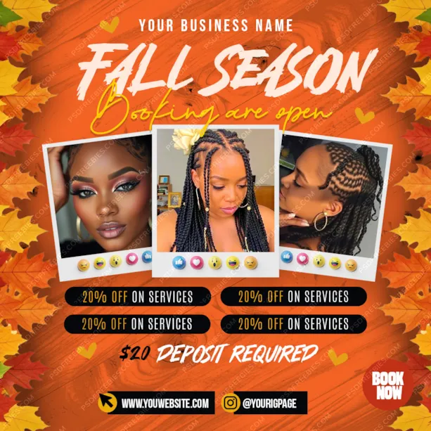 Editable Fall Season Beauty Salon Booking Post PSD