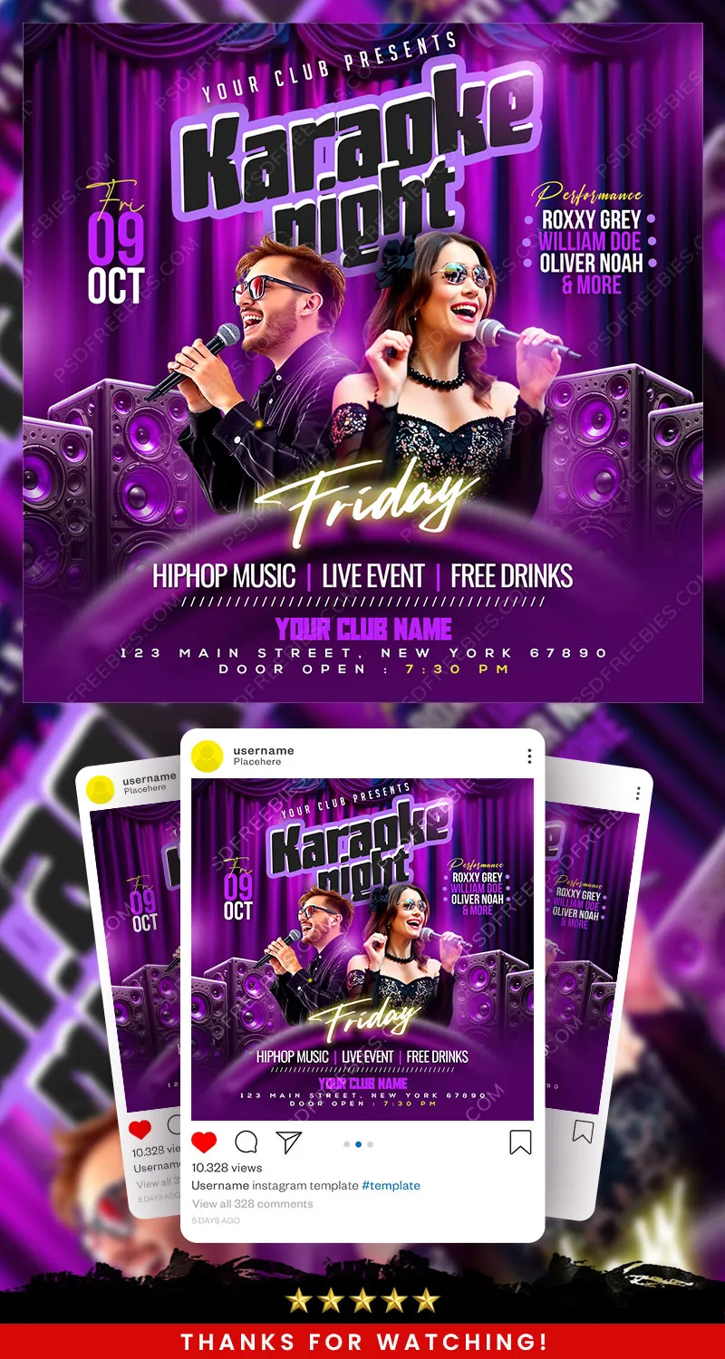 Editable Karaoke Night Event Social Media Post PSD