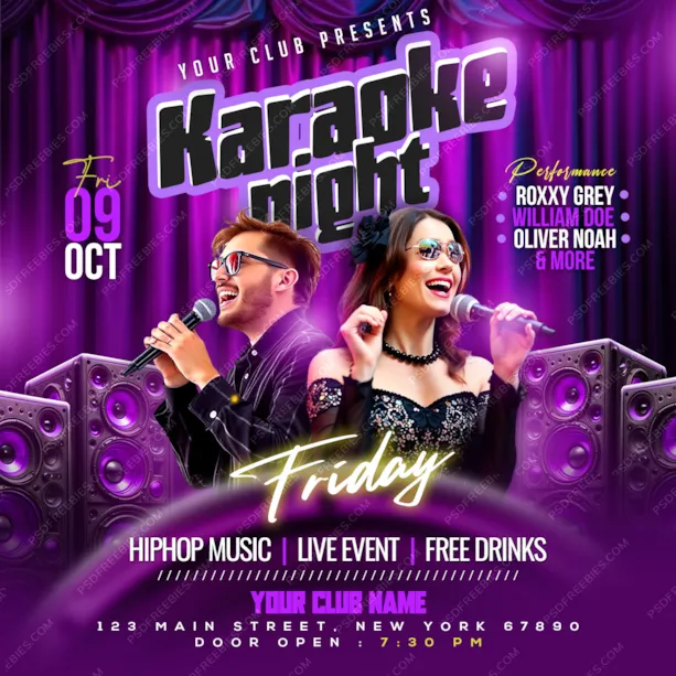 Editable Karaoke Night Event Social Media Post PSD