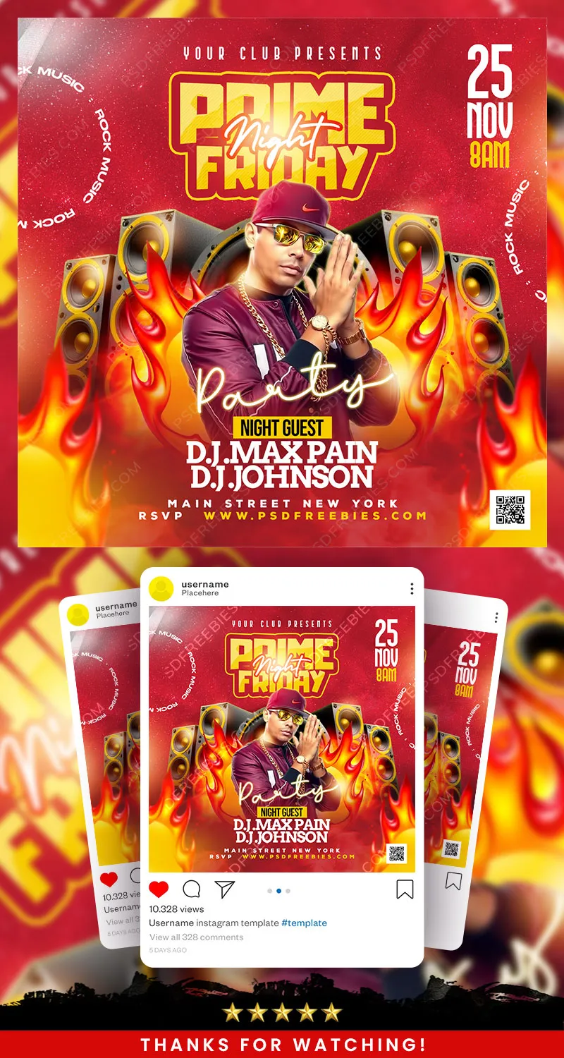 Friday Night Club DJ Music Party Post PSD