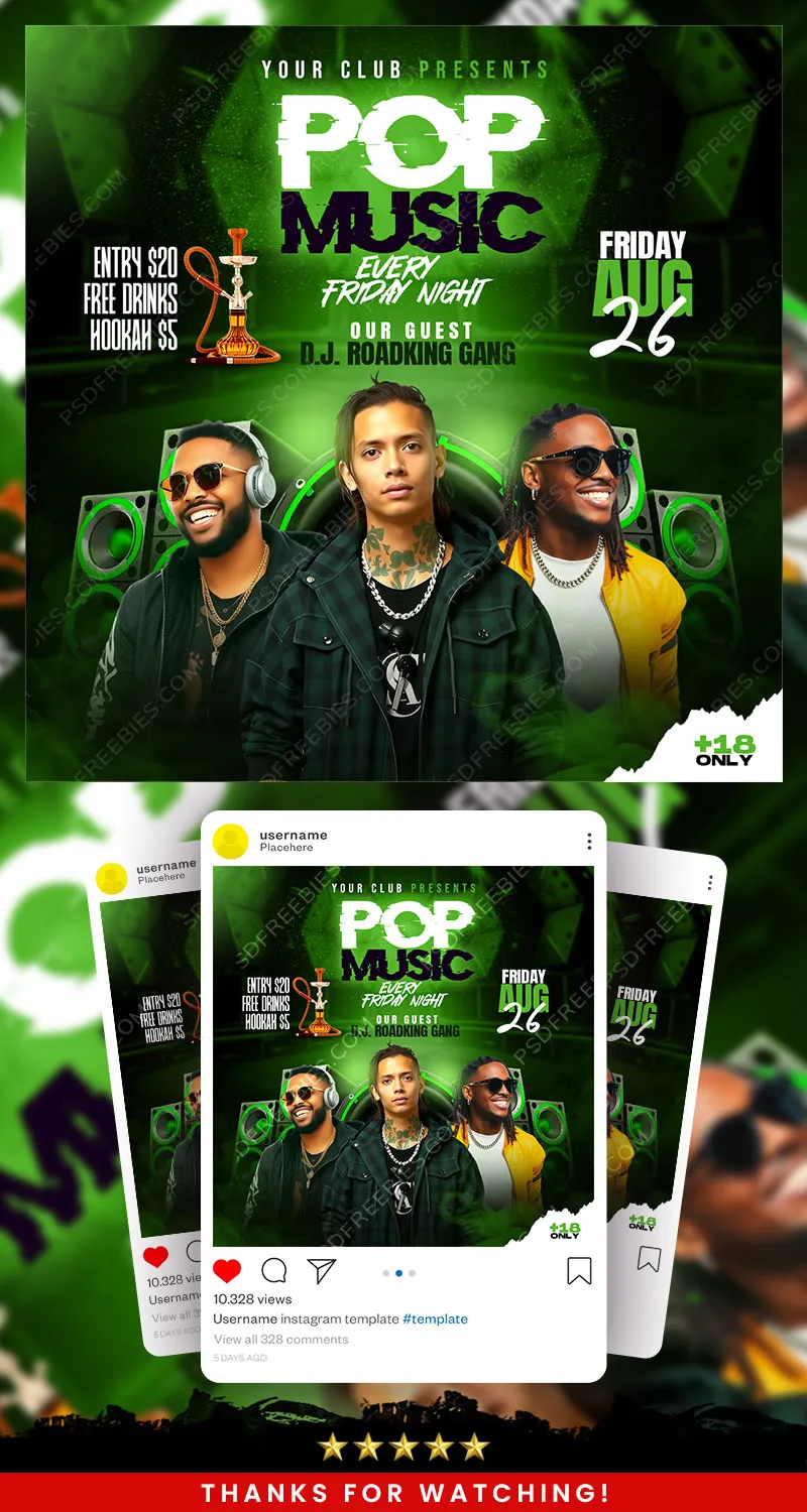 Friday Pop Music Party Social Media Post PSD