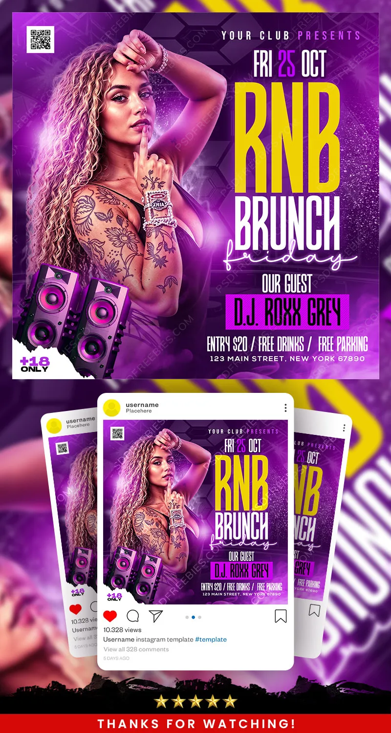 RnB Night Club Party Social Media Post PSD