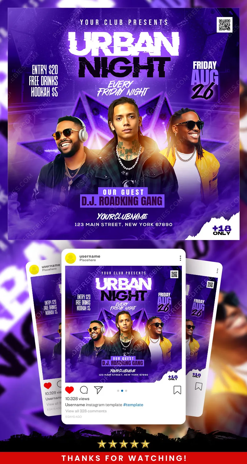Urban Night DJ Music Event Post PSD