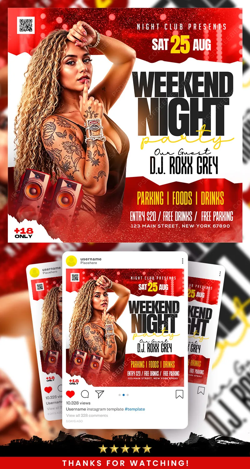Weekend Night Club DJ Party Post Design PSD