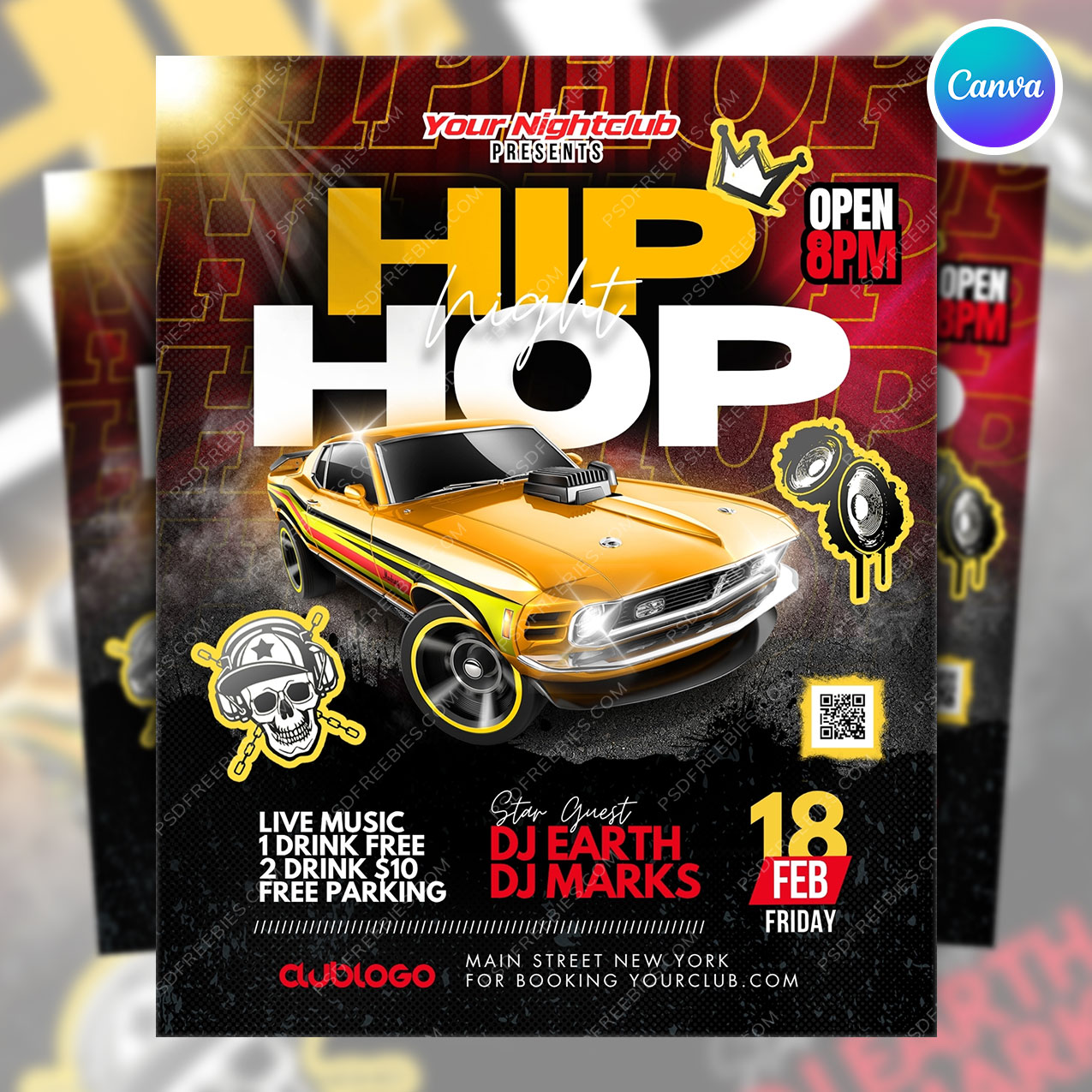 Hip Hop Night Club Party Flyer Canva | PSDFreebies.com