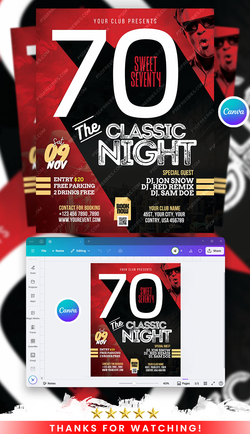 Classic 70s Night Club Event Party Flyer Canva
