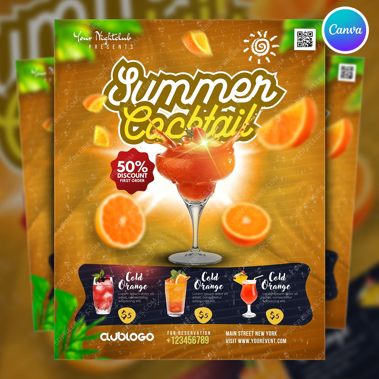 Summer Cocktail Menu Flyer Canva Template