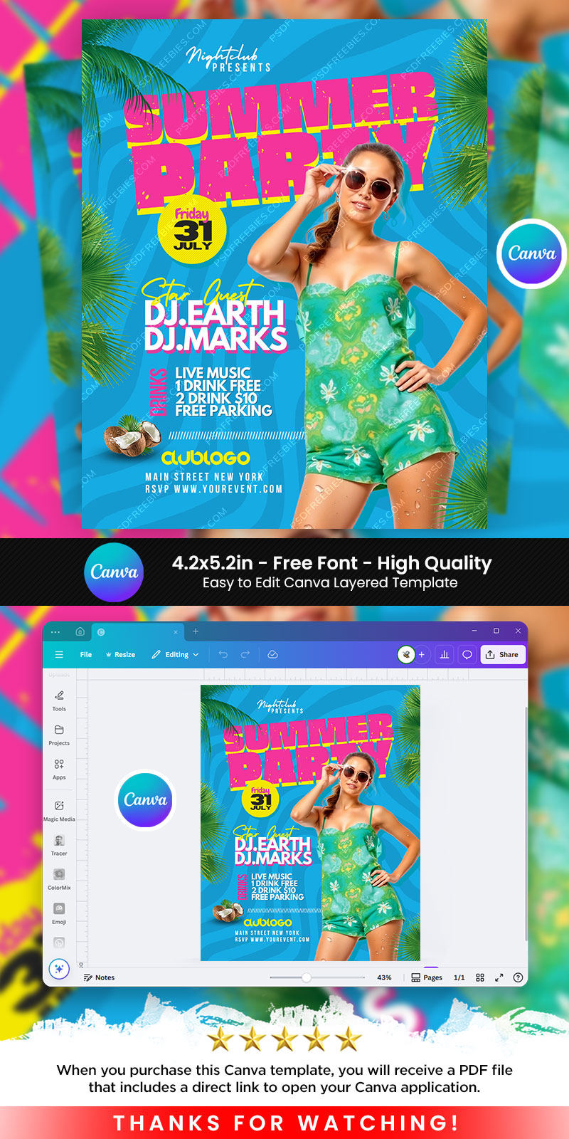 Colorful Summer Theme Party Flyer Canva Template