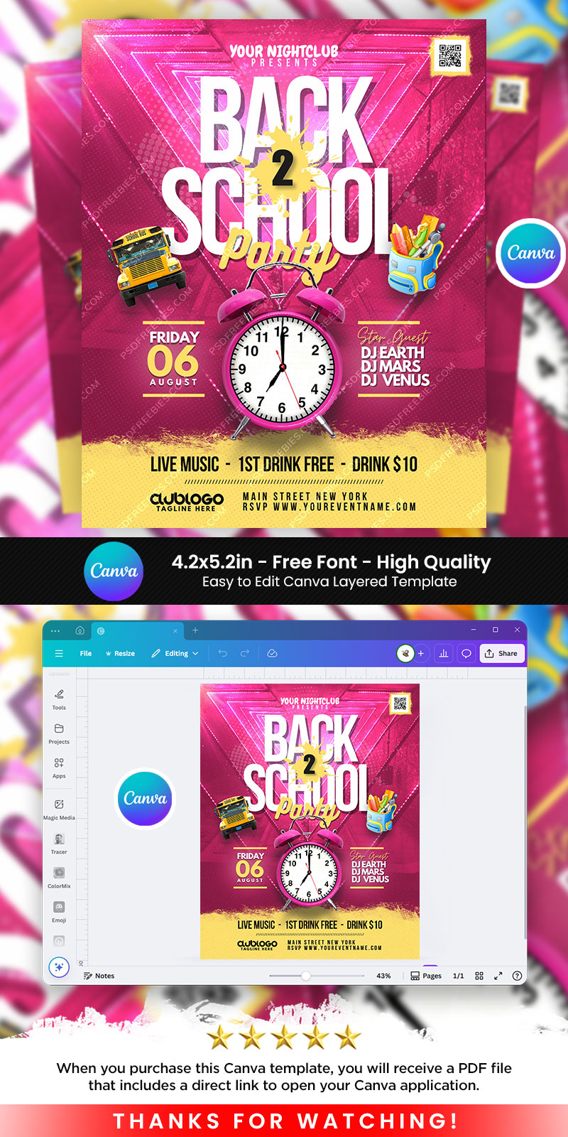 Back to School Party Flyer Canva Template
