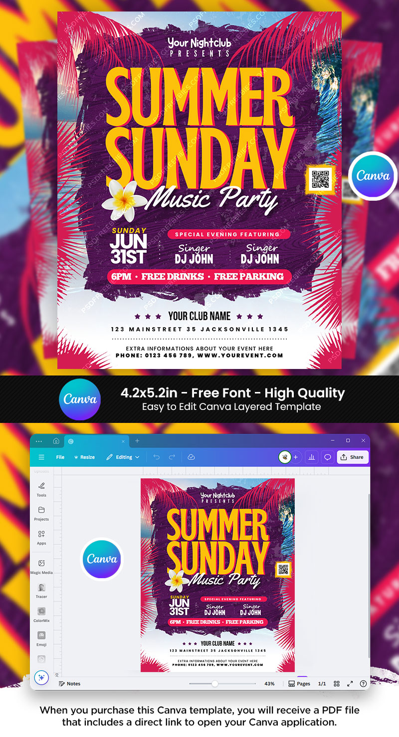 Summer Sunday Party Flyer Canva Template