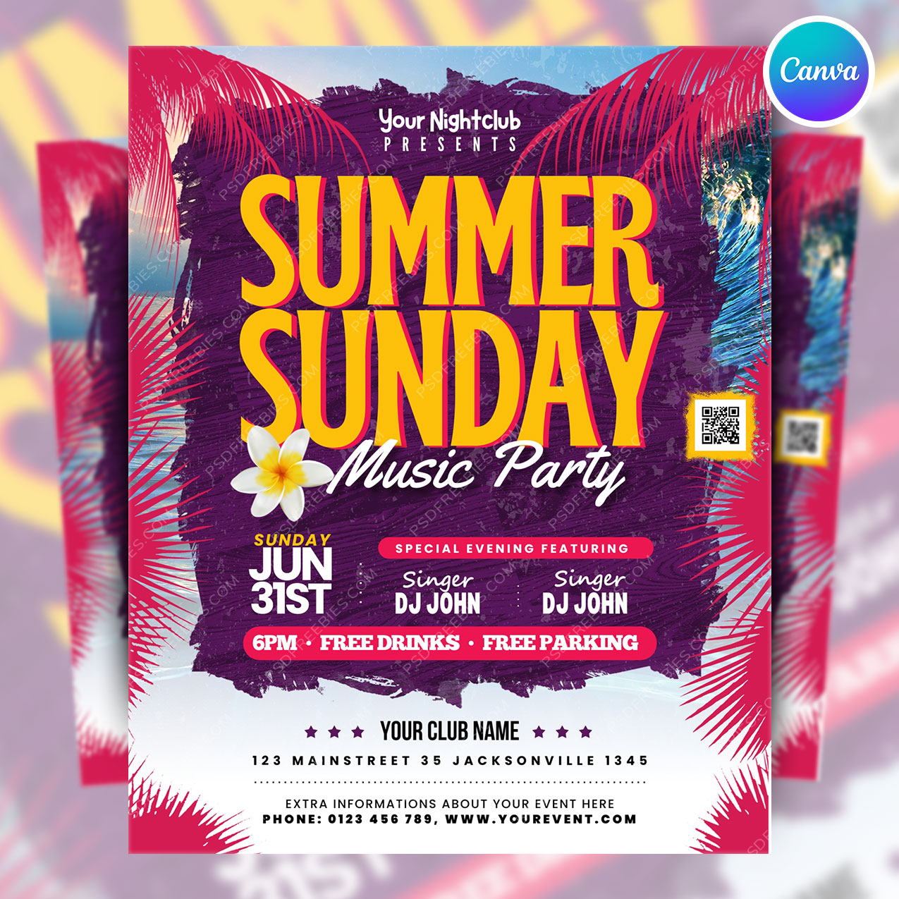 Summer Sunday Party Flyer Canva Template