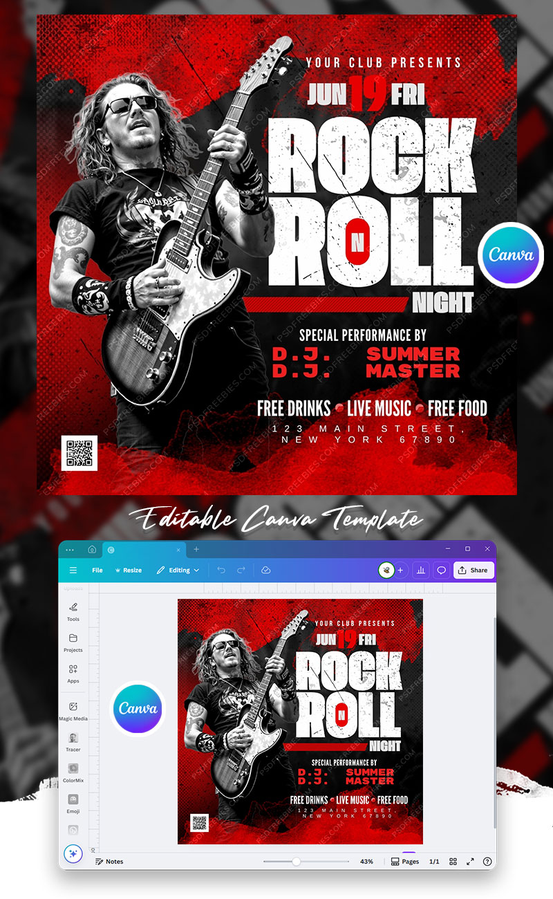 Rock n Roll Music Event Social Media Flyer Canva