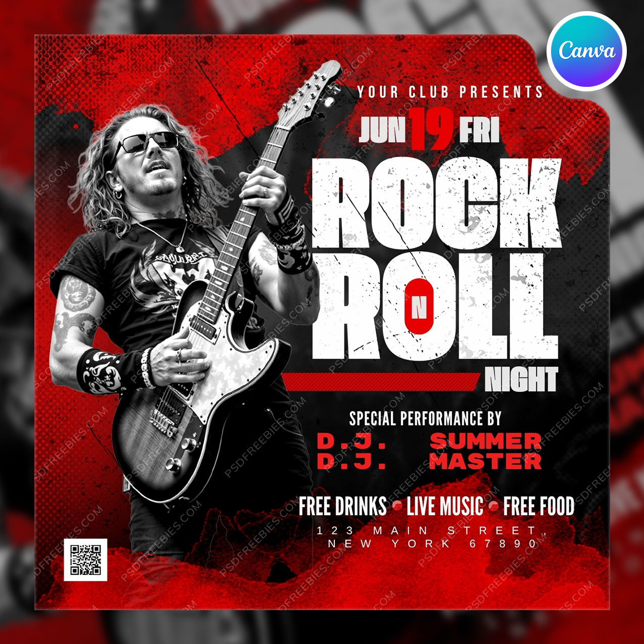 Rock n Roll Music Event Social Media Flyer Canva