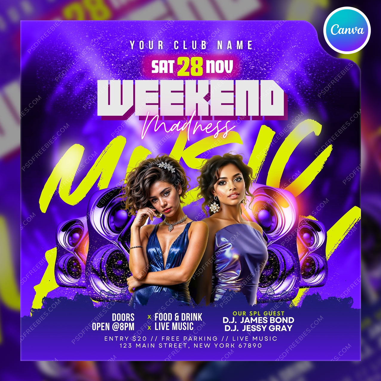 Weekend Madness Music Party Flyer Canva