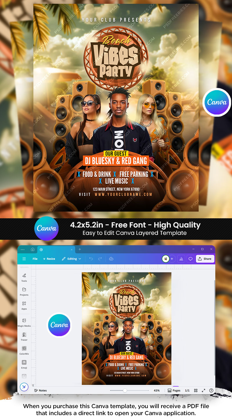 Editable Summer Beach Party Flyer Canva Template