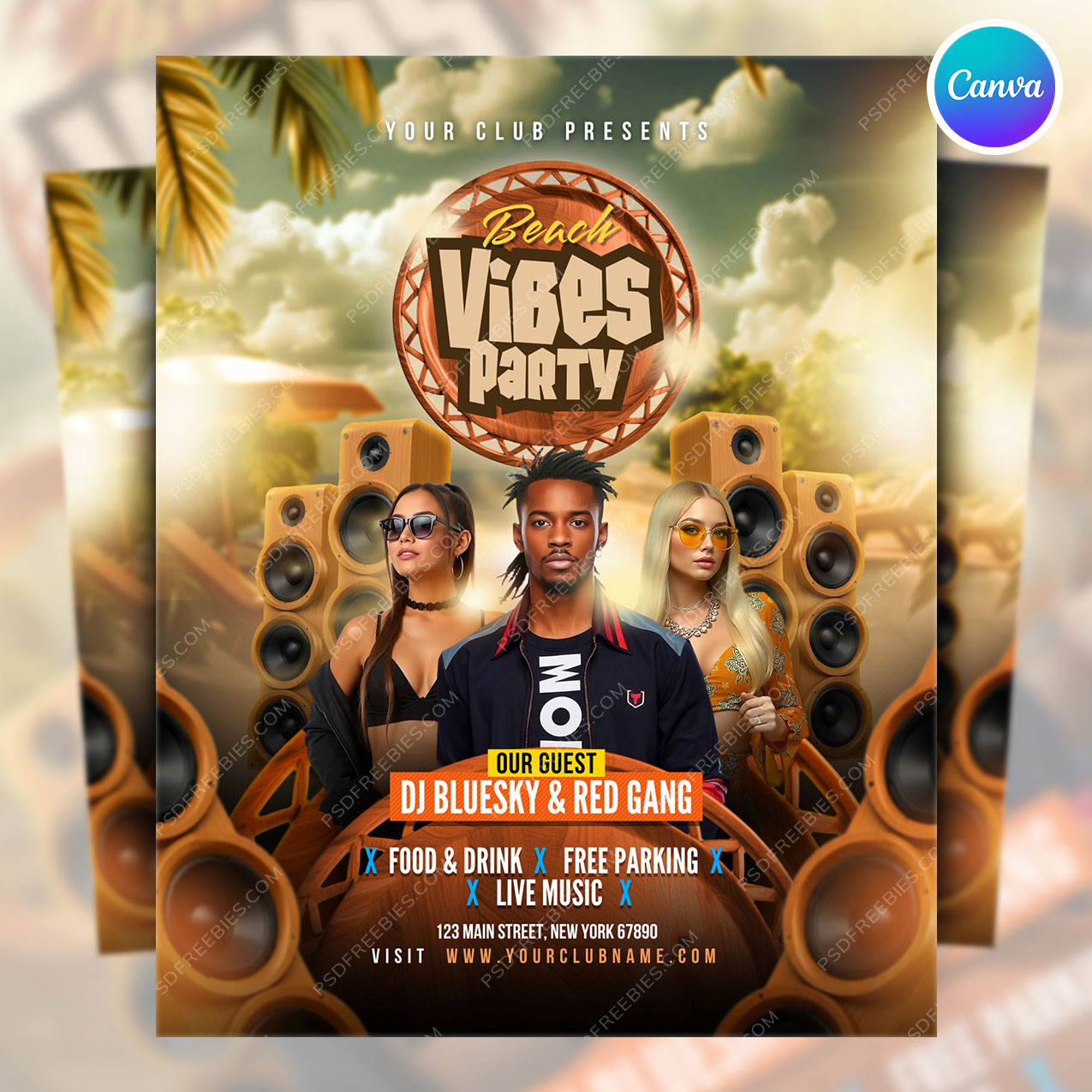 Editable Summer Beach Party Flyer Canva Template