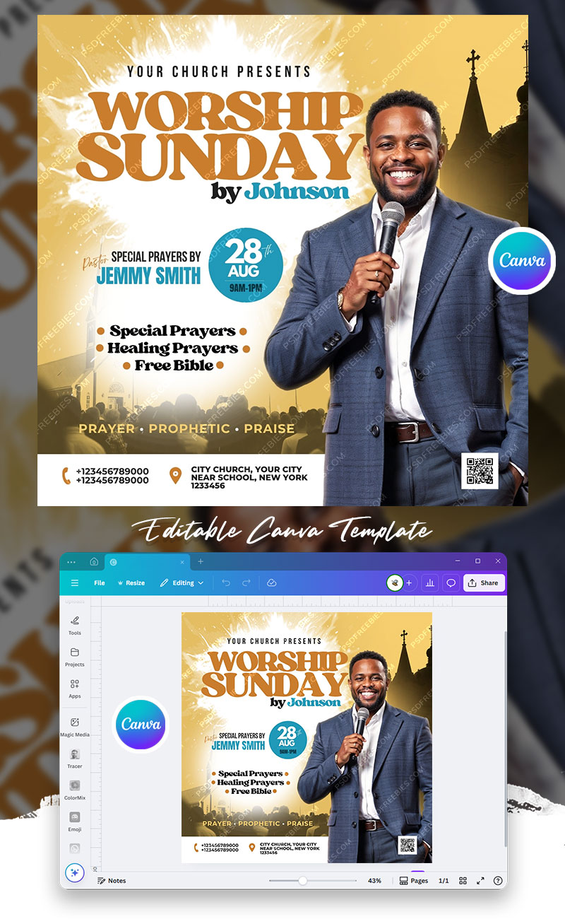Church Worship Sunday Service Social Media Flyer Canva