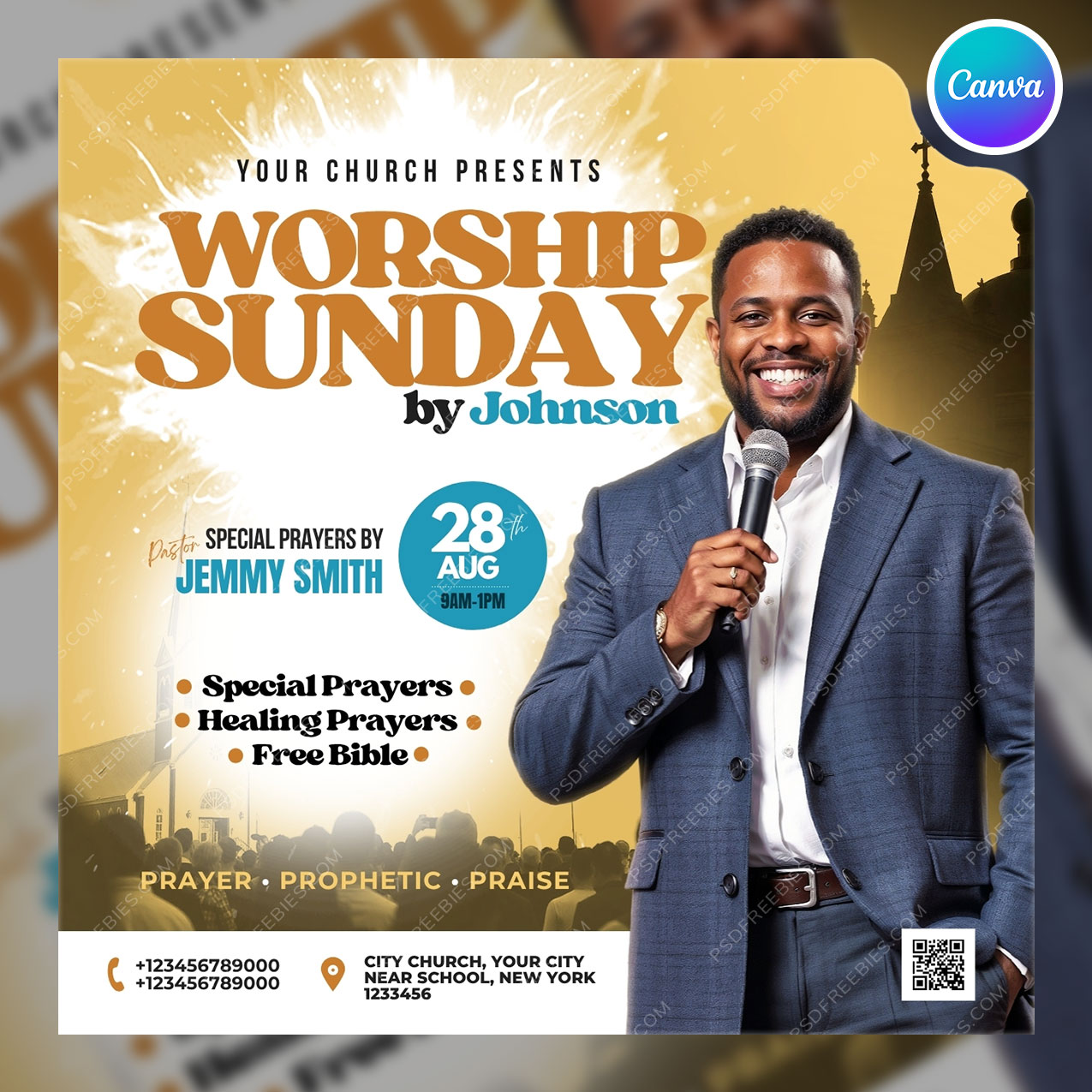 Church Worship Sunday Service Social Media Flyer Canva