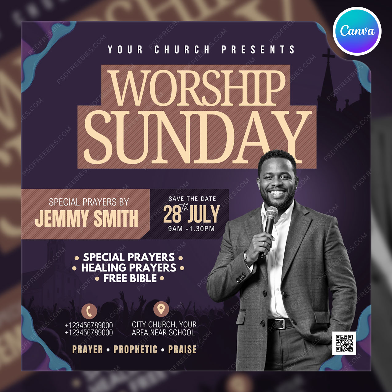 Church Worship Sunday Service Event Social Media Flyer Canva